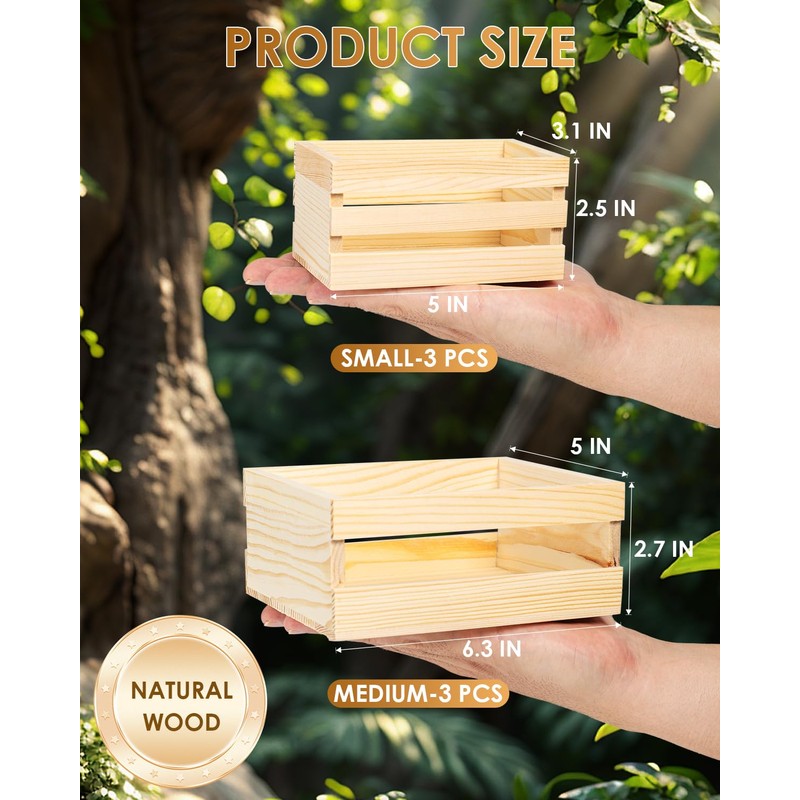 Baemin DIY Wood Crates 6 Pcs Decorative Storage Boxes, Rustic