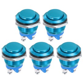 DMiotech 5 Pcs 19mm / 3/4" Push Button Switch, IP66 1NO 0-250V 5A Momentary Latching Push Button Starter Light Switch Self-reset, Aluminum Alloy High Head Blue