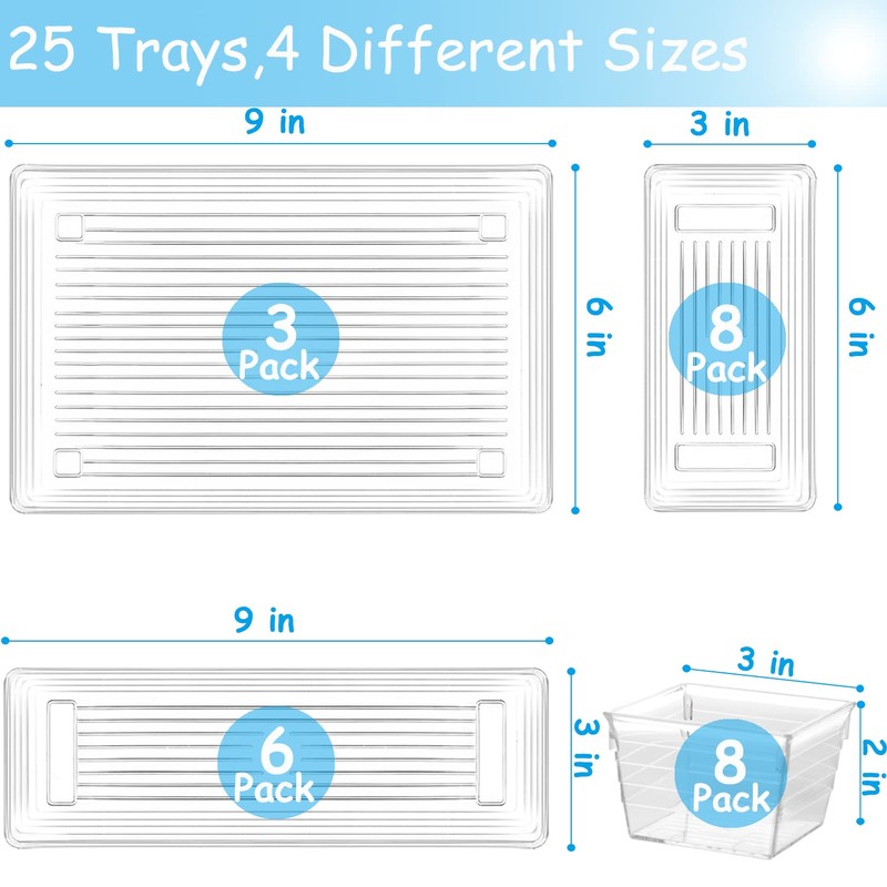 DCA 25 PCS Clear Plastic Drawer Organizer Tray, Bathroom Organizers