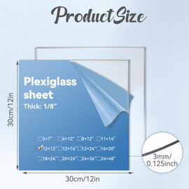 2 Pack Clear Plexiglass Sheets 1/8 inch Thick 12×12In Custom Size Plexiglass,Clear Plastic Sheets for Picture Frames Craft Easy-Process Transparent Plastic Blanks Sheets