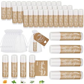 Leelosp Wedding Thank You Lip Balm Bulk Small Natural Moisturizing Mini Balm Lip Care Product Include Organza Bag and Appreciation Card for Women Baby Shower Favors, 5 Fragrance(50 Sets)