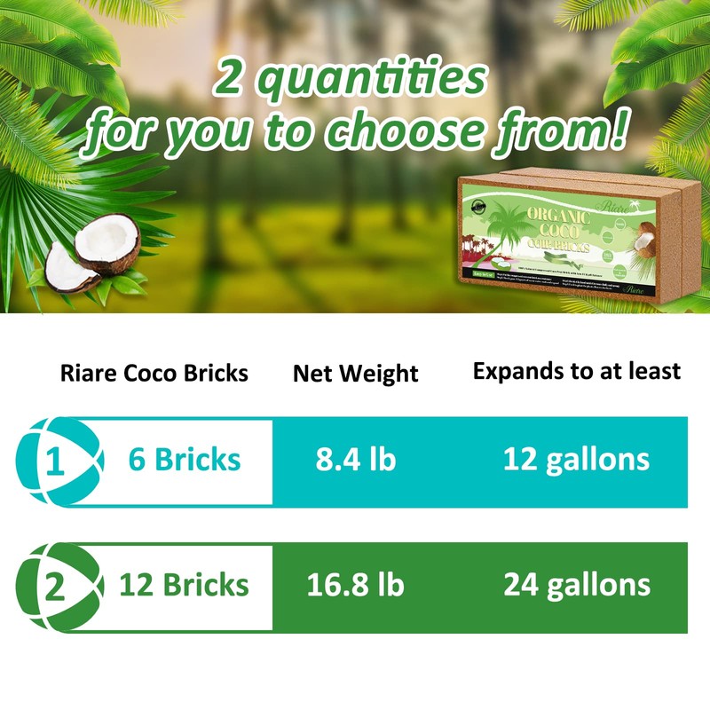 Riare 6pcs Organic Coco Coir Bricks Soil Blocks- 100% Natural