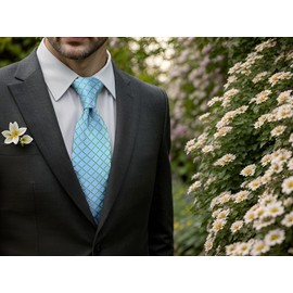 S&W SHLAX&WING Men Tie Necktie Baby Blue Green Azure Checkered for Suit Prom Party Extra Long 63"