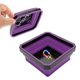 Yourkar Collapsible Magnetic Parts Tray, 4.5 Inch Foldable Magnetic Square Silicone Tray, Tool Tray Set with Double-Sided Magnetic Base for Screw Bolts Nuts Pins, Car Accessories (Purple)