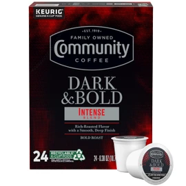 Community Coffee Dark & Bold Intense Blend 24 Count Coffee Pods, Compatible with Keurig 2.0 K-Cup Brewers, 24 count (Pack of 1)