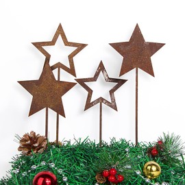 BOFUNX 4 pieces rusty star garden stake, rust stake, Christmas decoration, garden decoration, made of metal, rust decoration for Christmas, garden, patio, balcony
