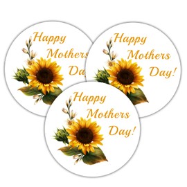 Mothers day stickers, labels, tags, envelope seals, yellow sunflowers (2 inch)