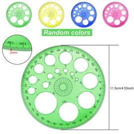AFASOES Set of 2 Circle Template Ruler Circle Template 360 Degree Protractor Plastic Circle Protractor Mathematics Protractor Full Circle Protractor with 16 Small Circles for Students Office Supplies