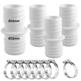 kudmwcc Set of 4 Hose Connectors 32 mm to 32 mm, Pool Adapter 32 to 32, Pool Hose Connector 32 mm to 32 mm, Hose Connector 32 mm Set with 8 Stainless Steel Hose Clamps