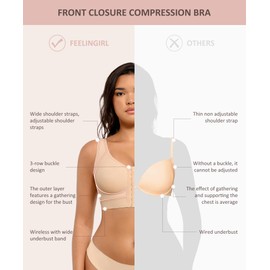 FeelinGirl Compression Bras for Women Post Surgery Front Closure Surgical Bras Post Surgery After Breast Augmentation Skin