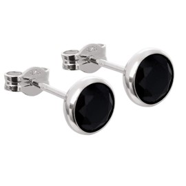 NKlaus 7897 Silver Pair of Stud Earrings Zirconia Black 6.7 mm 925 Sterling Silver for Men and Women, Sterling Silver