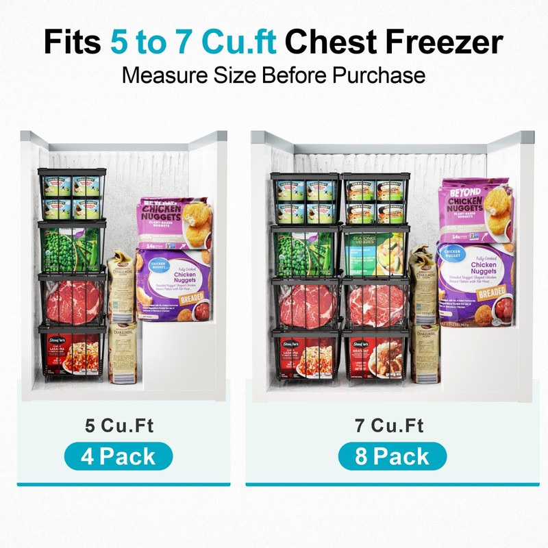 iSPECLE Chest Freezer Organizer Bins - 5 Pack Small Stackable