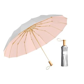 Dlin Men's Folding Umbrella, Large, Japanese Style, For Sun or Rain, 16 Ribs, Windproof, 50+ UV Protection, Sun Protection, 43.3 inches (110 cm), Wooden Handle, UV Protection, Light Blocking, Thermal
