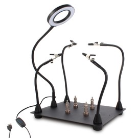 FEITA Helping Hands Soldering Clamp Station, 3X LED Magnifying Glass Lamp with Magnetic PCB Circuit Board Holder, Heavy Duty Base with Flexible Metal Wire Clips Tool
