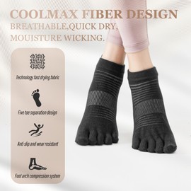 Viiotu 2 Pairs Middle Toe Socks For Women Men,Coolmax Five Finger Running Socks,High Performance Athletic Toe Socks No Show (AU, Numeric, 7, 9.5, Regular, Regular, Black+Grey)