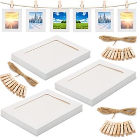 30PACK Paper Photo Frames 10x15 cm Paper Picture Frame with Wooden Clips and String Hanging Cardboard 4x6 Photo Frame Set for Home Wall Decor (White)