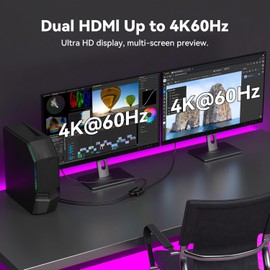 4K@60Hz Displayport to Dual HDMI Adapter Display Port to 2 HDMI Splitter Extended for Double Screen DisplayPort 1.2 to 2HDMI Dongle for Computer Graphics Cards Support MST & SST Mode