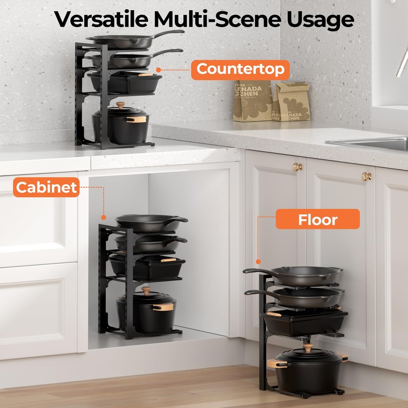MUDEELA Pots and Pans Organizer under Cabinet 15.75" Tall, 4-Tier