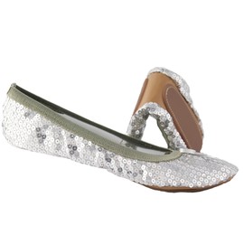 Sequin Sparkle Foldable Portable Shoes - Comfortable Women Ballet Flats That foldup and fit in Bag (12, Silver)