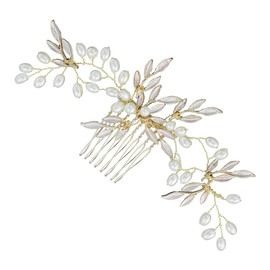 FUNOMOCYA Handmade Bridal Hair Comb Alloy Leaf Decor Fashion Hairpin Side Hair Comb for Wedding