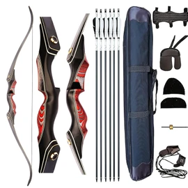 PMZ Recurve Bow and Arrow Set, Newset Professional Aldults Archery Hunting Bow Kit, 60'' Wooden Takedown Bow, for Youth Beginners to Advanced Outdoor Practice & Hunting, Right Hand, 20-60 lbs