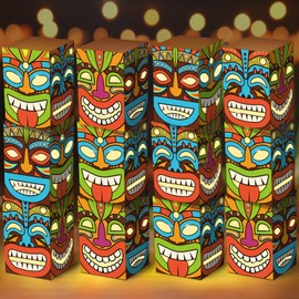 12PCS Tiki Party Boxes Hawaiian Luau Themed Party Decorations Tiki Totem Boxes Tropical Aloha Ornaments Table Centerpieces Box for Summer Beach Birthday Baby Shower Party Supplies Favors