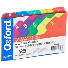 Oxford Poly Index Card Guides, Alphabetical, A-Z, Assorted Colors, 4" x 6" Size, 25 Guides per Set, Sold as 4 Pack (73154)