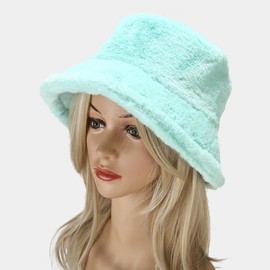 Quanhaigou Winter Faux Fur Bucket Hat,Fuzzy Warm Hat for Women Men, Fluffy Fisherman Cap (Plain Turquoise)
