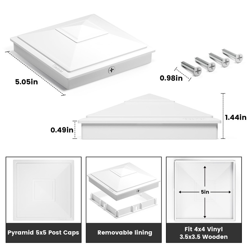 SIEDiNLAR 5x5 Pyramid Post Caps Outdoor Waterproof 5X5 Post Cover,