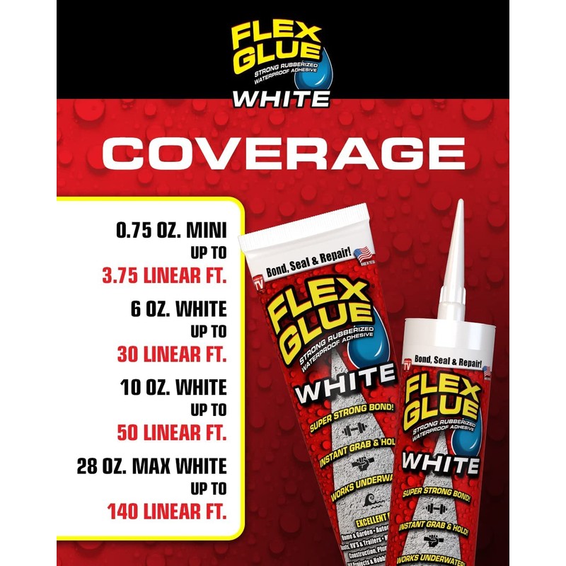 Flex Glue, Mini, White, 3-Pack, Super Strong, Rubberized Waterproof Adhesive,