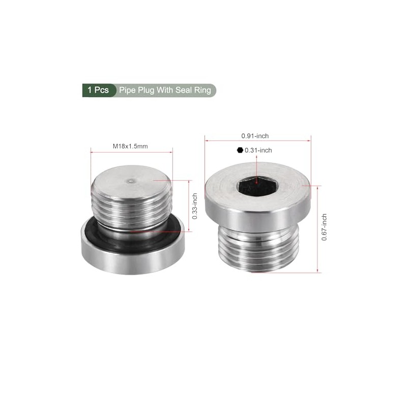 YOKIVE M18 x 1.5 Stainless Steel Pipe Plug, Internal Hex