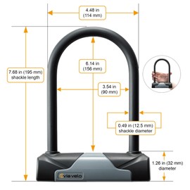 Via Velo 2 Bike Lock Sets with Same Key System Heavy Duty Anti-Theft Bicycle U Locks with 8 mm x 4.92ft Braided Steel, 4 Keyed Alike Keys for E-Bike, Scooter Mountain Road Bike