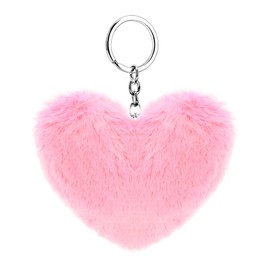 Soleebee Künstliche Kaninchenfell Keychain Flauschigen Liebesherz Pom Pom Schlüsselanhänger Taschen Koffer Rucksäcke Zubehör Charm Auto Schlüsselanhänger Schlüsselring für Frauen Mädchen (Rosa)