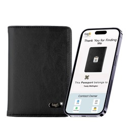 tag8 Vegan Leather Passport Holder, Eco-Friendly Leather Passport with NFC Technology for Men and Women, Dual Wallet and Case for Cards and Documents, Black