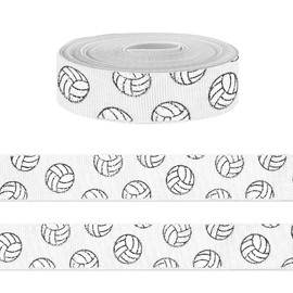 5 Yards Sports Volleyball Ribbon for Crafting Sewing, 7/8 Inch White Grosgrain Ribbons for Gift Wrapping, Track Field Balls Ribbons for Hair Bow Cheerleader Accessories