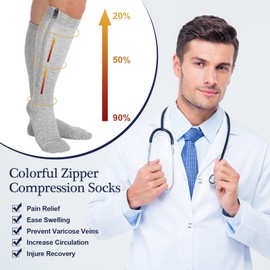 Tarpop 4 Pairs Men Zipper Compression Socks Colorful 20-30mmhg Compression Stockings with Zipper for Men Women Swelling Edema(4xl,Classic Color)