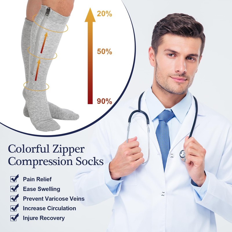 Tarpop 4 Pairs Men Zipper Compression Socks Colorful 20-30mmhg Compression