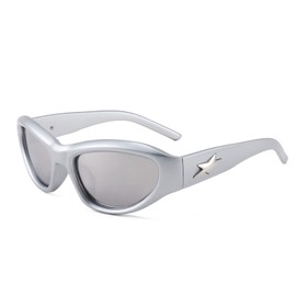 FEISEDY B1088 Women's Cat's Eye Sunglasses, Retro American, Men's Sunglasses, UV400, UV Protection, Pentagram Pattern, Small Face, Driving, Travel, Selfie, Party, Unisex, Silver