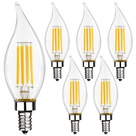 Xtricity LED 5.5W Flame Tip Clear Candelabra Bulbs, 60 Watt Equivalent, 500 Lumens, 3000K Soft White, Dimmable, 120V, E12 Candelabra Base Bulbs, Energy Star, (6 Pack)