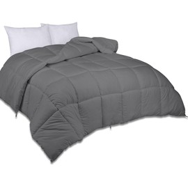 ROYALE LINENS Comforter - Queen Size Duvet Insert - All Season Soft Quilted Comforters with 8 Corner Tabs - Down Alternative Bedding Comforter - Box Stitched Duvet Insert (Charcoal, Queen 88"x88")