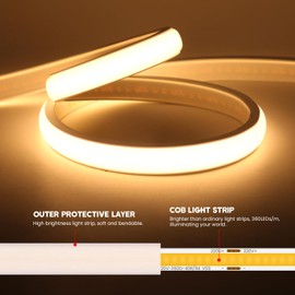 XUNATA 230 V COB Neon LED Strip, 288 LEDs/m Super Bright High Density, IP65 Waterproof Diffusion Flex LED Hose for DIY Indoor and Outdoor Lighting Projects (Warm White, 10 m)