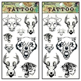 Tattoos 2 Sheets Animal Deer Wolf Tiger Bull Cow Tattoos Men Women Arm Tattoo Temporary Tattoos Sticker Fake Tatoo Body Art Waterproof