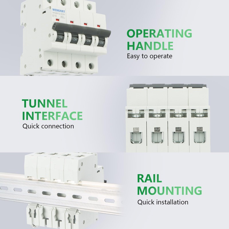 Wengart Three Phase Miniature Circuit Breaker WGM12-63H, AC230V/400V 16A 4P,