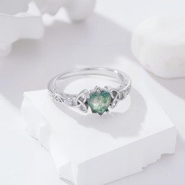 MEIDERBO Celtic Knot Moss Agate Ring for Women 925 Sterling Silver Irish Trinity Knot Jewelry Promise Engagement Ring for Women Anniversary Birthday Gifts Size 8