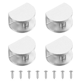 uxcell 4Pcs Glass Fixing Clip, for 6-8mm Semicircle Glass Combination Fixing Mirror Bracket, Aluminum Alloy Clip Clamp with Screws for Glass/Wood Display Cabinet, Silver Tone