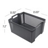 Rinboat 17 L Plastic Stacking Storage Baskets, Grey Stackable Storage