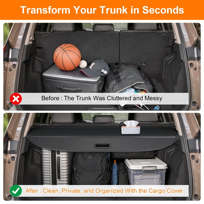 BIGACOVER Cargo Cover for Nissan Rogue 2021 2022 2023 Retractable