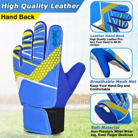 Jalunth Goalkeeper Goalie Soccer Gloves Adult Men Womens Goal Keeper Field Player Glove Anti-Slip Latex Palm Soft Pu Hand Back Blue Size 9 S-M