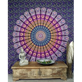 Guru Shop, Indian Mandala Cloth, Towel, Bedspread, Mandala Print, Cotton, 230 x 210 cm, Bedspread, Sofa Throw