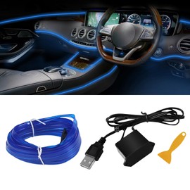 Hbxdeco EL Wire Interior Car LED Strip Lights, 16.4FT RGB USB Neon Automotive Light Strip, Electroluminescent Vehicle Ambient Lighting Kit, Interior Decoration Car Accessories (Blue)